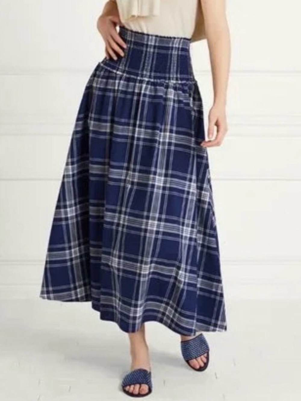 Hill House Navy and White Plaid Maxi Skirt